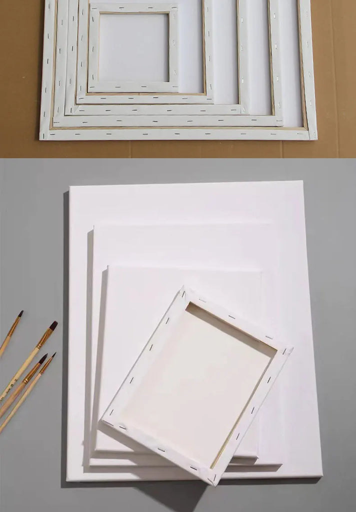 5pcs White Blank Square Artist Canvas Wooden Frame Cotton Boards for Oil, Acrylic & Watercolor Painting