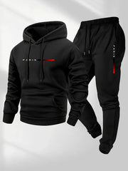Men’s Hooded Sportswear Set – Letter Print Hoodie & Drawstring Pants Autumn Winter