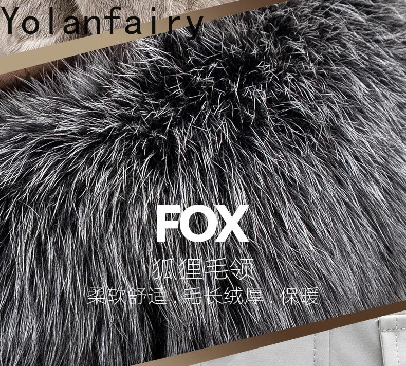 Real Mink Fur Inner Coat Men 90% Down 10% Feather Winter Mid-Length Jacket with Hood and Fox Fur Collar