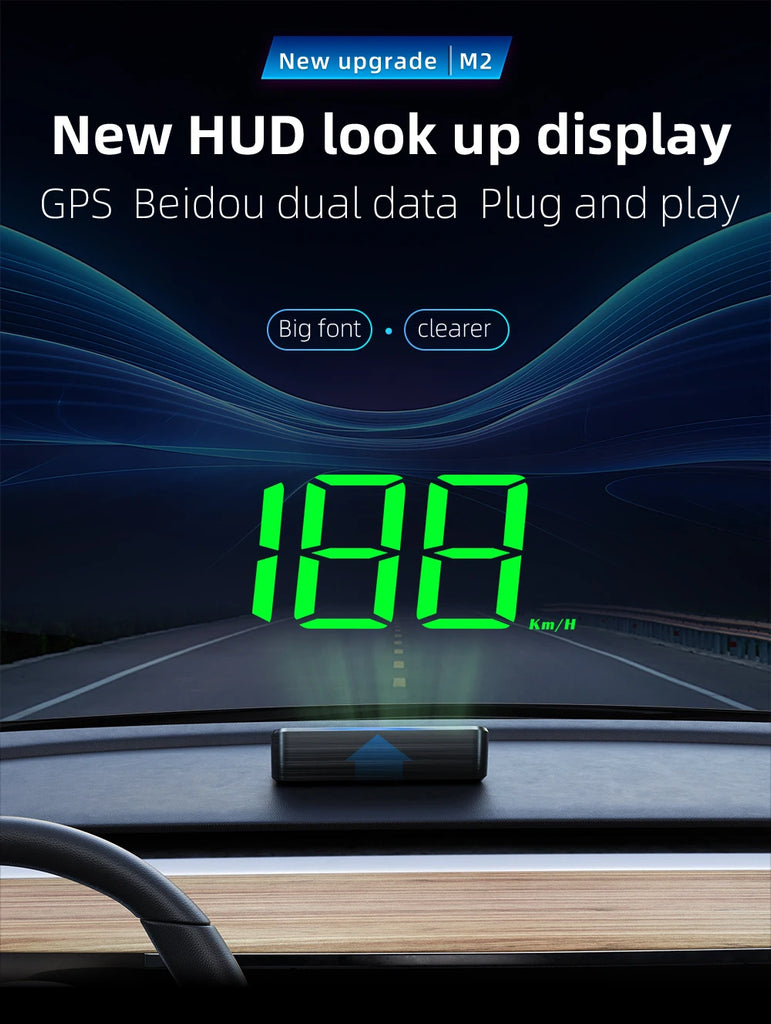 HD Car Head Up Display M2 GPS Speedometer KM/H Digital Windshield HUD Projector Universal Auto Accessory