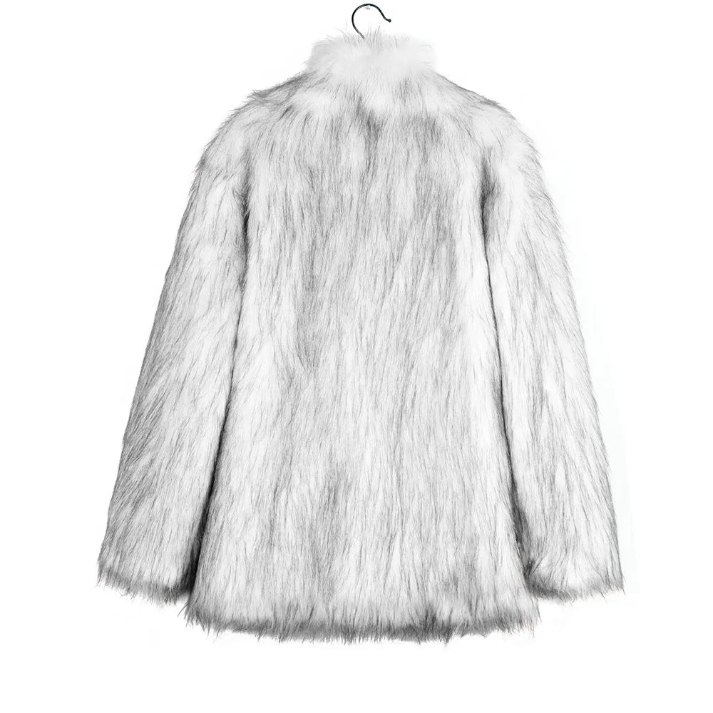 Men’s Faux Fox Fur Jacket Coat – Thick Shaggy Winter Outerwear