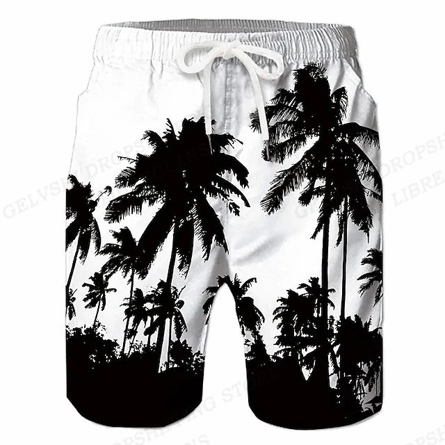 Kids 3D Coconut Tree Surfing Board Shorts – Boys & Girls Beach Swim Trunks