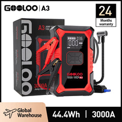GOOLOO A3 jump starter and tire inflator with packaging on a white background