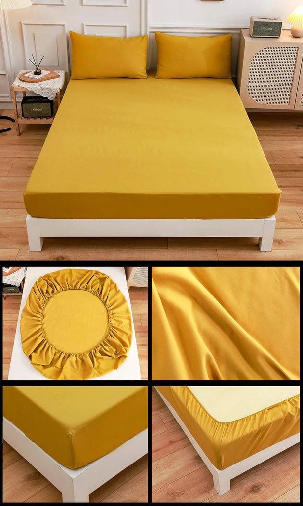 Kuup 3-Piece Solid Colour Queen Bedding Set – Polyester Fitted Sheet & Pillowcases with Elastic Band