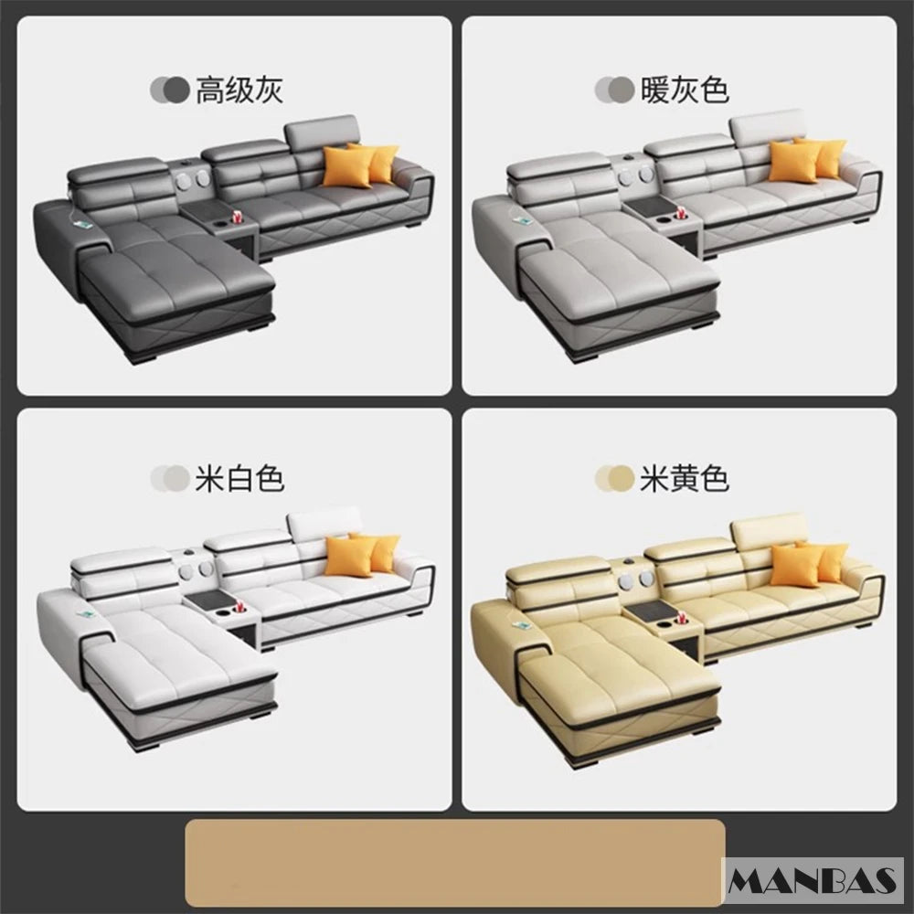 Modern Italian Genuine Leather Sectional Sofa with USB Charging & Bluetooth Speaker – MINGDIBAO Living Room Furniture