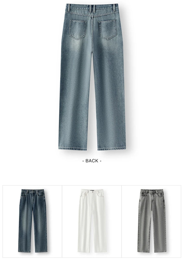 Semir Women’s 2025 Winter Wide-Leg Fleece-Lined Jeans – Full-Length Hong Kong Style Trousers