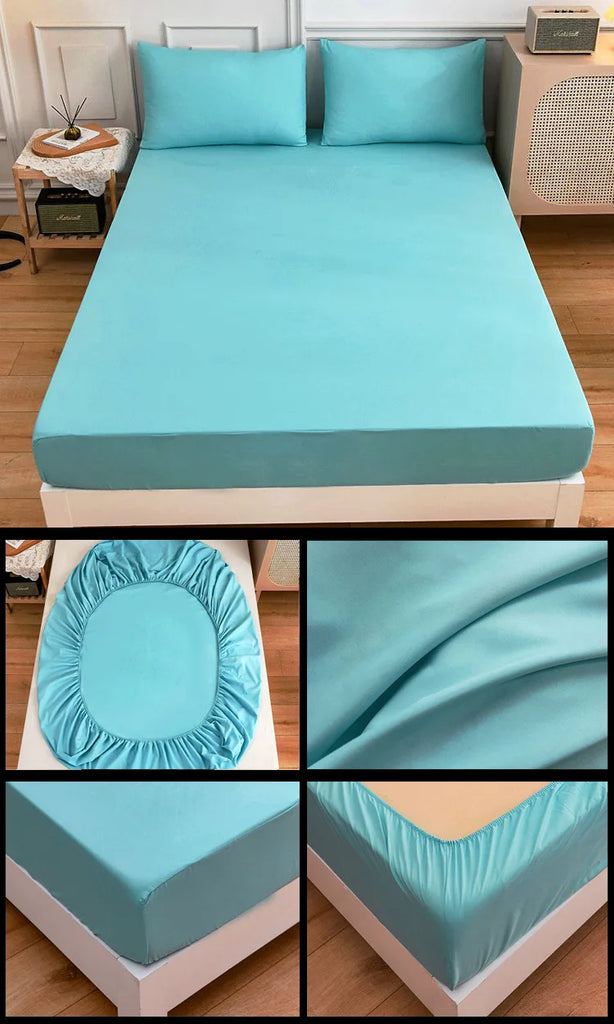 Kuup 3-Piece Solid Colour Queen Bedding Set – Polyester Fitted Sheet & Pillowcases with Elastic Band