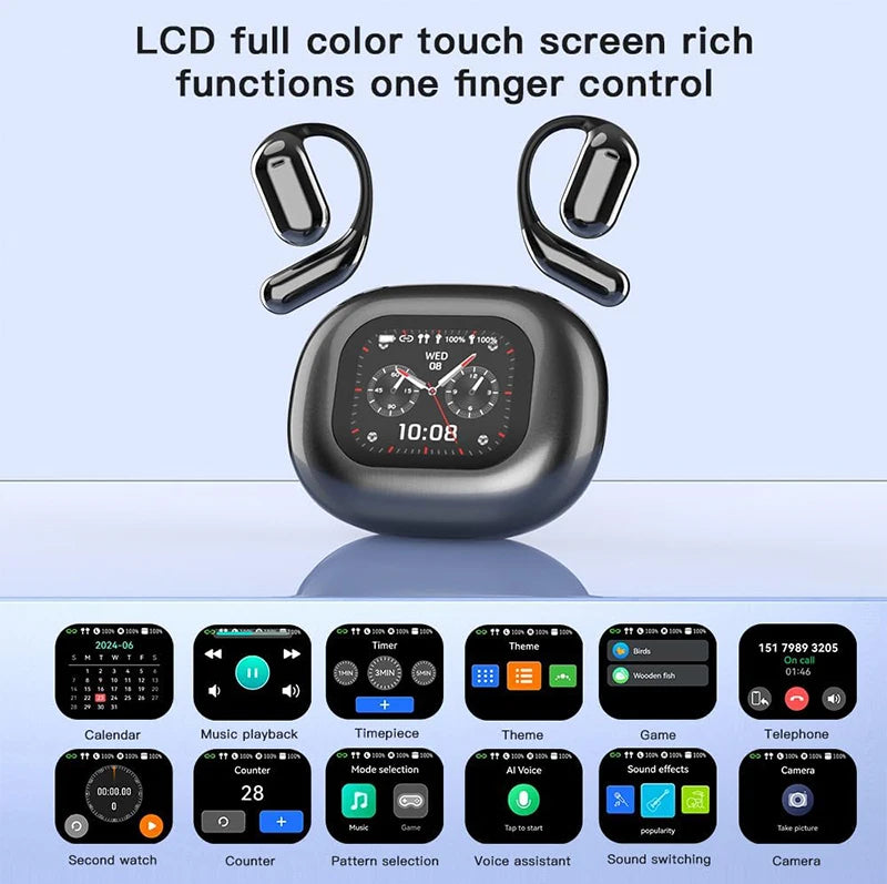 UYUXIO AI Language Translation Earbuds with Real-Time LCD Touch Screen – Open Ear Wireless Headphones, 144 Languages, Long Battery Life