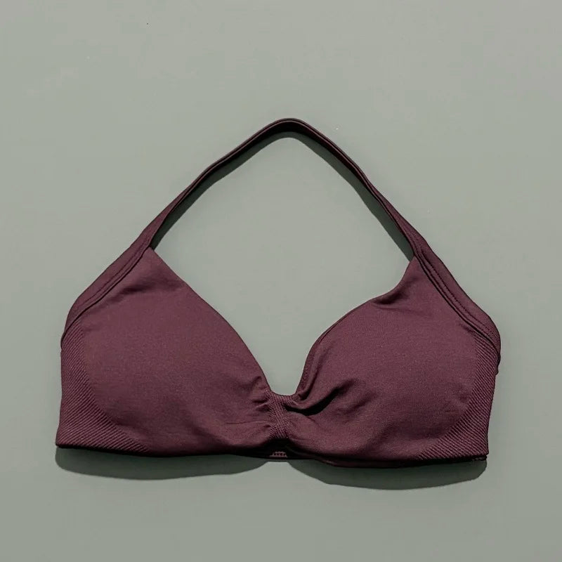 Strappy Backless Sports Bra for Women – Push-Up Yoga & Gym Top with Removable Cups
