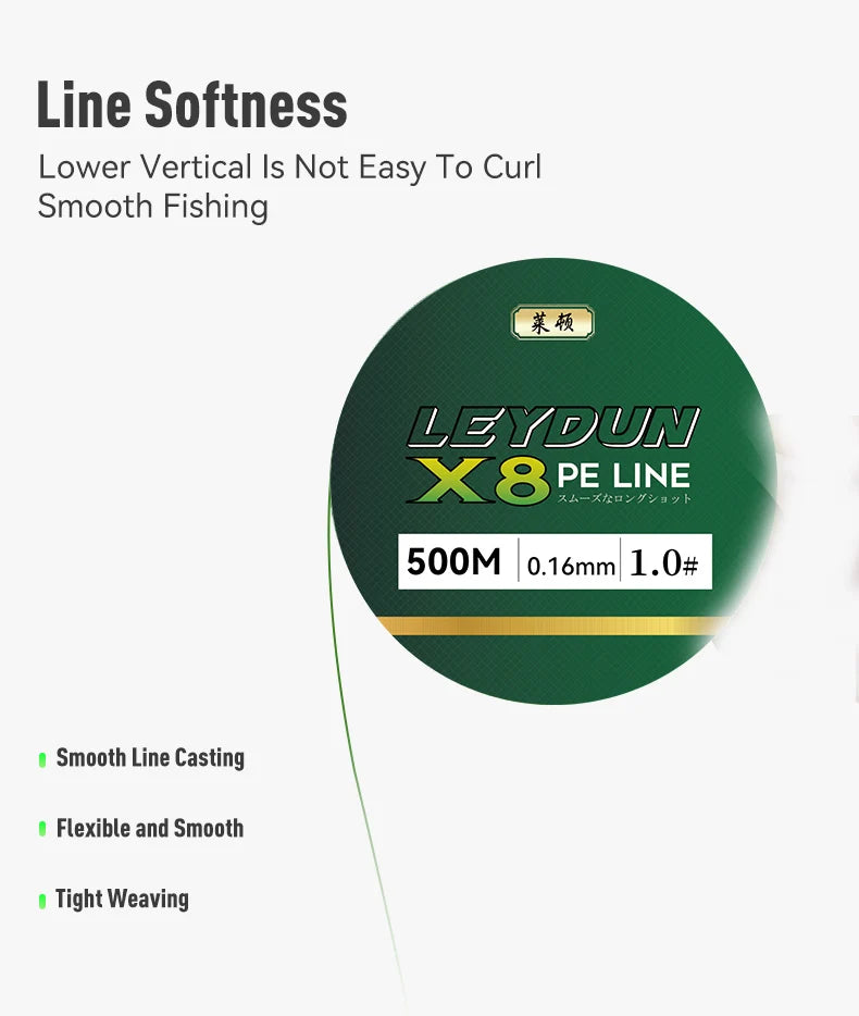LEYDUN 500m 8-Strand Braided PE Fishing Line – Ultra Strong, Smooth & Durable Multifilament Line