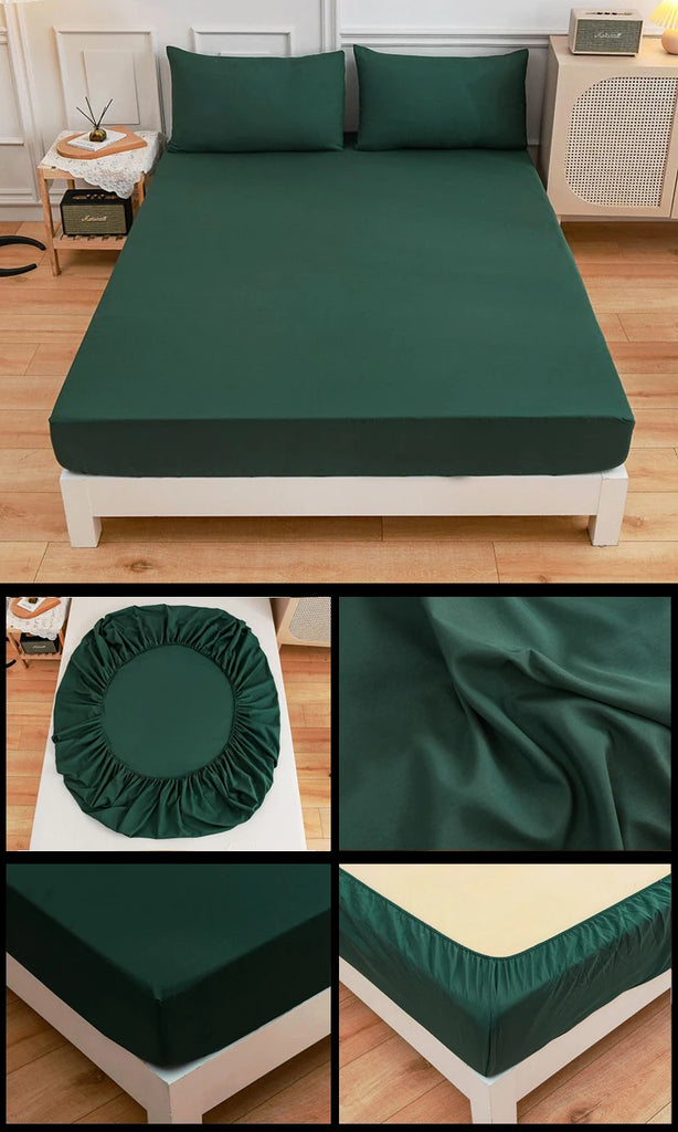 Kuup 3-Piece Solid Colour Queen Bedding Set – Polyester Fitted Sheet & Pillowcases with Elastic Band