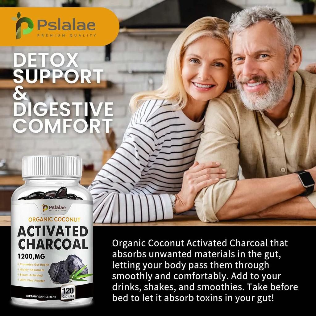 Activated Charcoal Capsules for Gut Health, Bloating and Gas Relief – Digestive Detox and Colon Cleanse Supplement – 30/60/120 Capsules