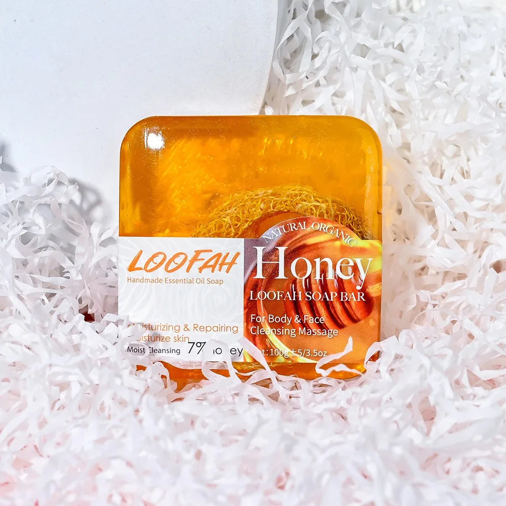 Facial Honey Loofah Soap – Acne Treatment, Tea Tree & Lemon, Rose Whitening, Handmade Eco-Friendly Sponge Soap