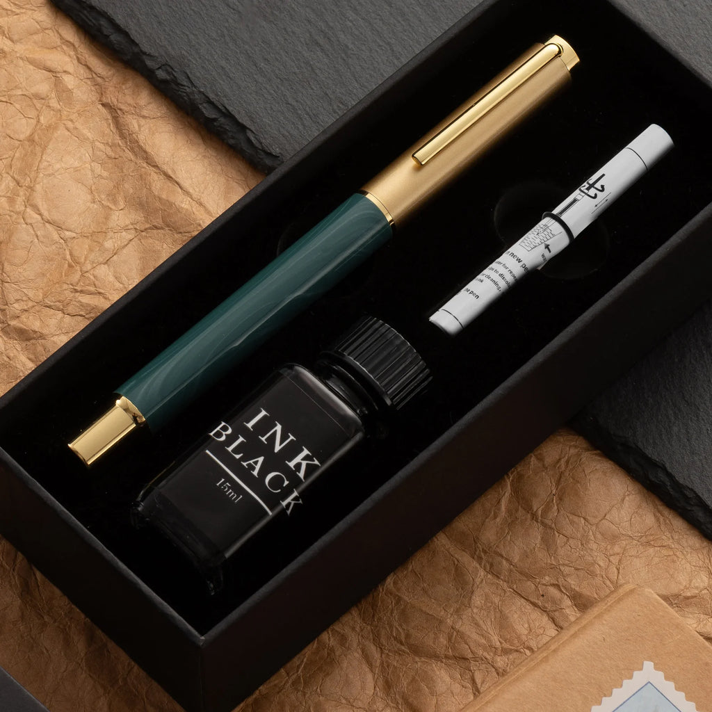 Exquisite Resin Fountain Pen Set 0.5mm Medium Nib with 15ml Ink Gift Box – Luxury Metal Calligraphy & Office Writing Pen