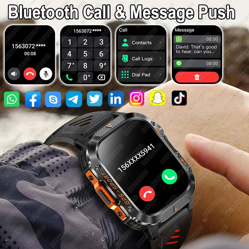 Military-Grade GPS Smartwatch for Men – 2.01” AMOLED, Bluetooth Calling, 3ATM Waterproof, 100+ Sports, 540mAh Battery
