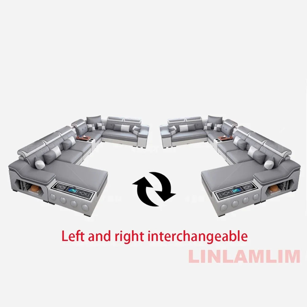 Linlamlim Modern Sectional Sofa Set with Chaise Lounge, Bluetooth Speakers & USB Charging Ports