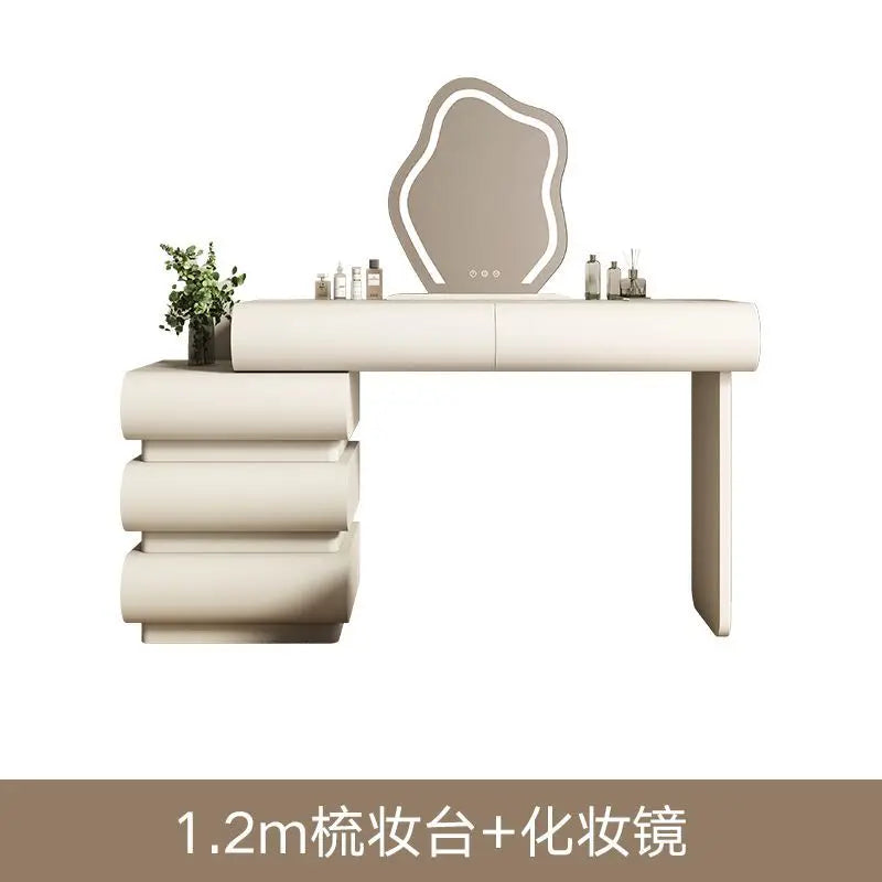 Mirror Drawers Vanity Table with Chair – Modern Bedroom Makeup Storage Organizer