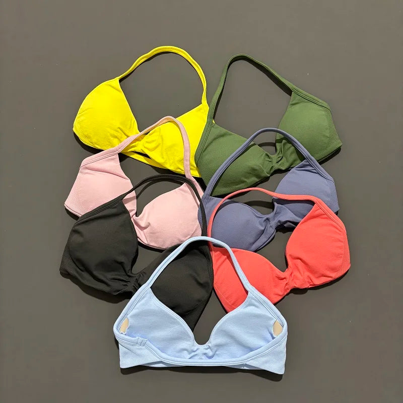 Strappy Backless Sports Bra for Women – Push-Up Yoga & Gym Top with Removable Cups