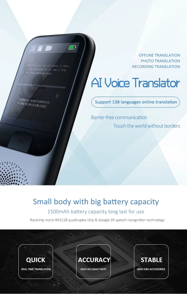 138 Language T11 Smart Translator Portable Audio Offline Real-time AI Voice & Photo Translator