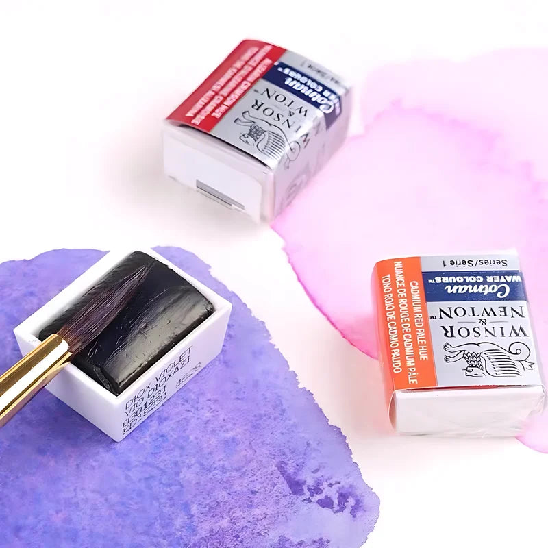 Winsor & Newton Cotman Solid Watercolor Paint Set 45 Piece Half Pan Set with Brush Portable Artist Ca