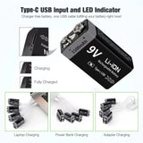 MATOV 9V 1100mAh USB Rechargeable Li-ion Battery – Type-C Charging | Long-Lasting Power for RC, Multimeters, Alarms & More thumbnail 3