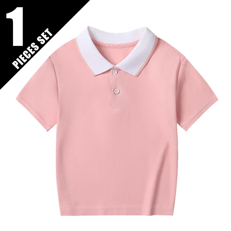 Children's Summer Color Matching Polo Shirt – Casual Short Sleeve Top for Boys & Girls