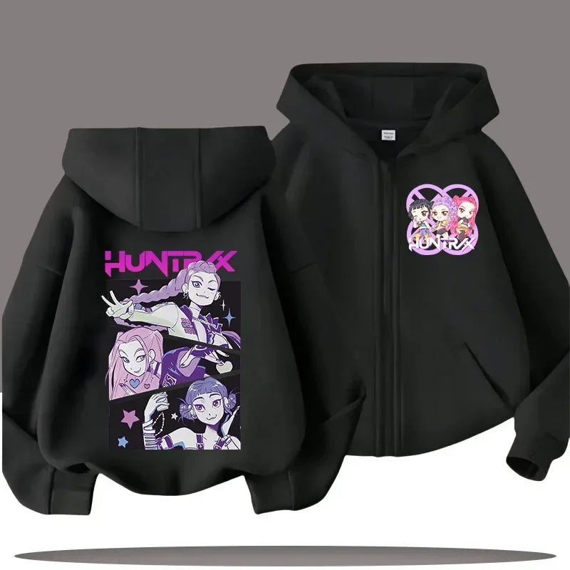 Zip Up Sweatshirt Huntrix Kpop Demon Hunters Kids Hoodie – Cartoon Casual Top for Boys & Girls
