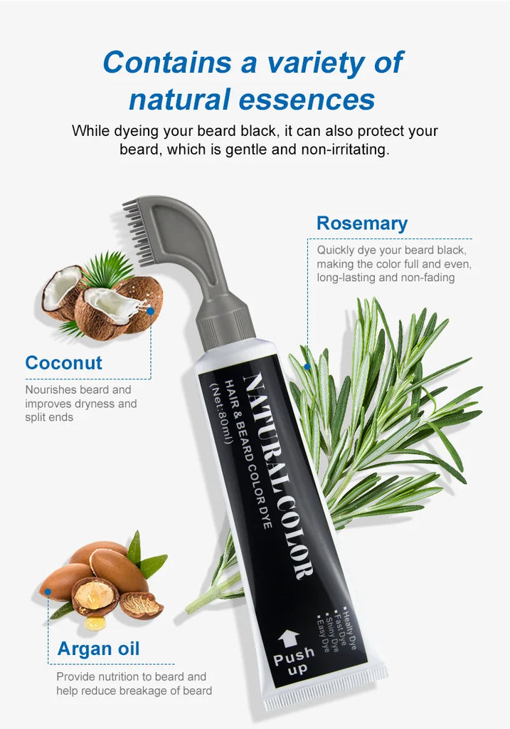 2 Minutes Black Beard Dye Cream with Comb 80ml – Natural Plant-Based Instant Beard & Hair Dye