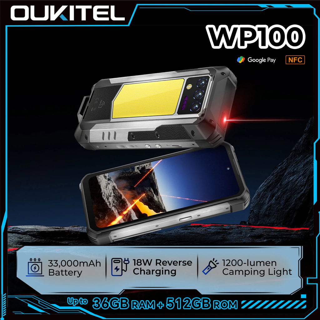 OUKITEL WP100 Rugged Smartphone – 33,000mAh, Laser Rangefinder, 200MP Camera, 36GB+512GB, 6.8" FHD+, NFC GPS 5G