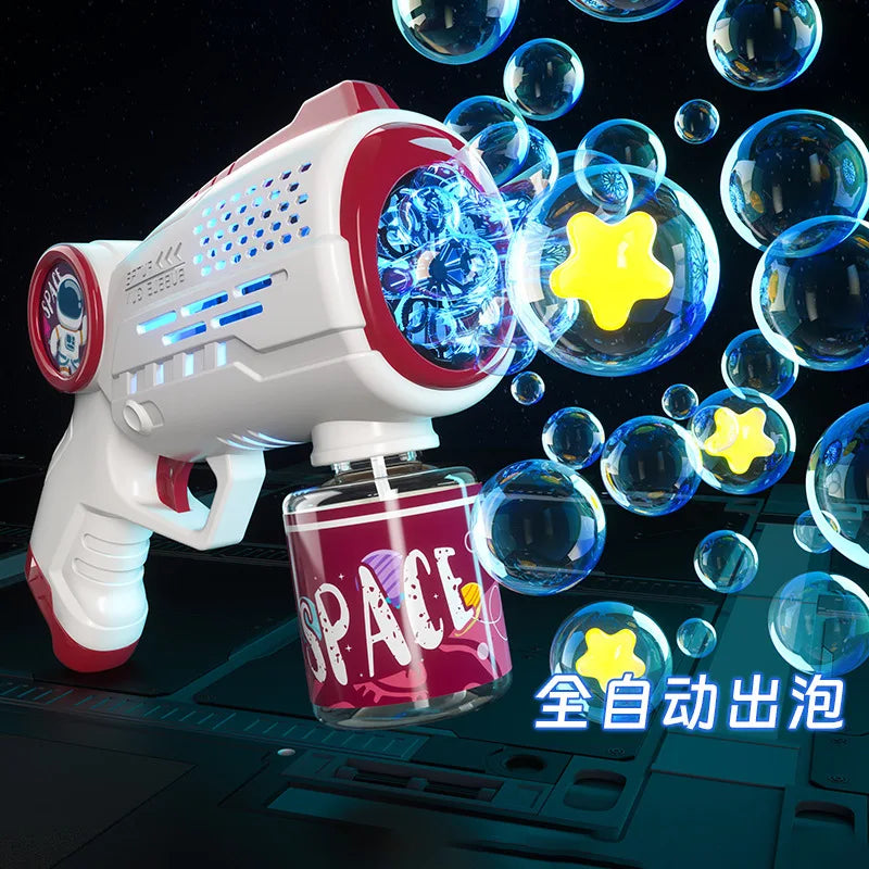 Porous Astronaut Electric Bubble Gun for Kids – Automatic Bubble Machine with Light, Summer Outdoor Party Toy