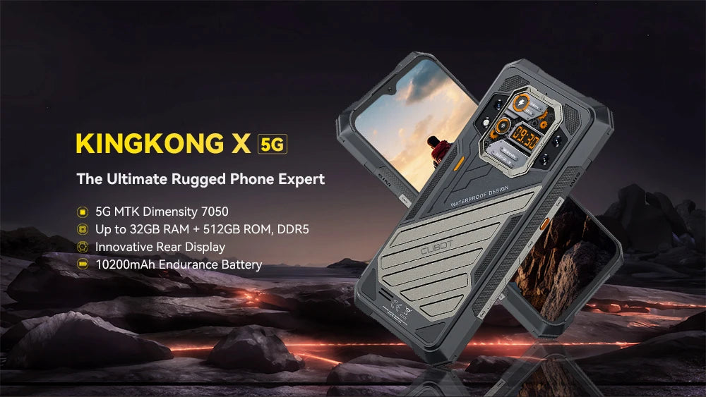 CUBOT KingKong X Rugged 5G Smartphone, 32GB RAM (16GB+16GB), 256/512GB ROM, 10200mAh, 6.583" 120Hz Display, NFC, WiFi 6, 100MP Camera