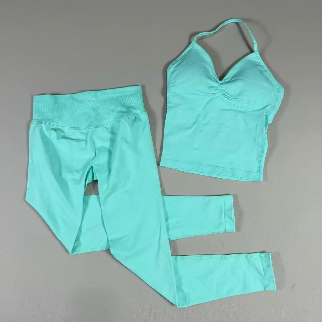 Women’s Seamless Yoga Gym Set – Backless Tank Top & High Waist Scrunch Shorts (2PCS)