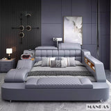MANBAS Luxury King Size Genuine Leather Smart Bed with Massage, Storage, USB & Projector thumbnail 14