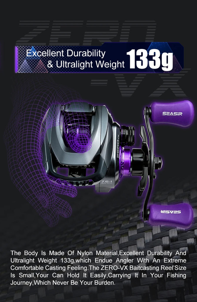 Seasir ZERO-VX Ultralight BFS Baitcasting Reel – 133g, 7.6:1 Gear Ratio, 6+1BB, Max Drag 4kg | Fresh & Saltwater Fishing Reel