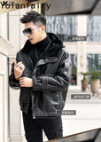 Men’s Natural Sheepskin Leather Jacket with Real Fur Hood – Winter Wool Lined Fur Coat thumbnail 14