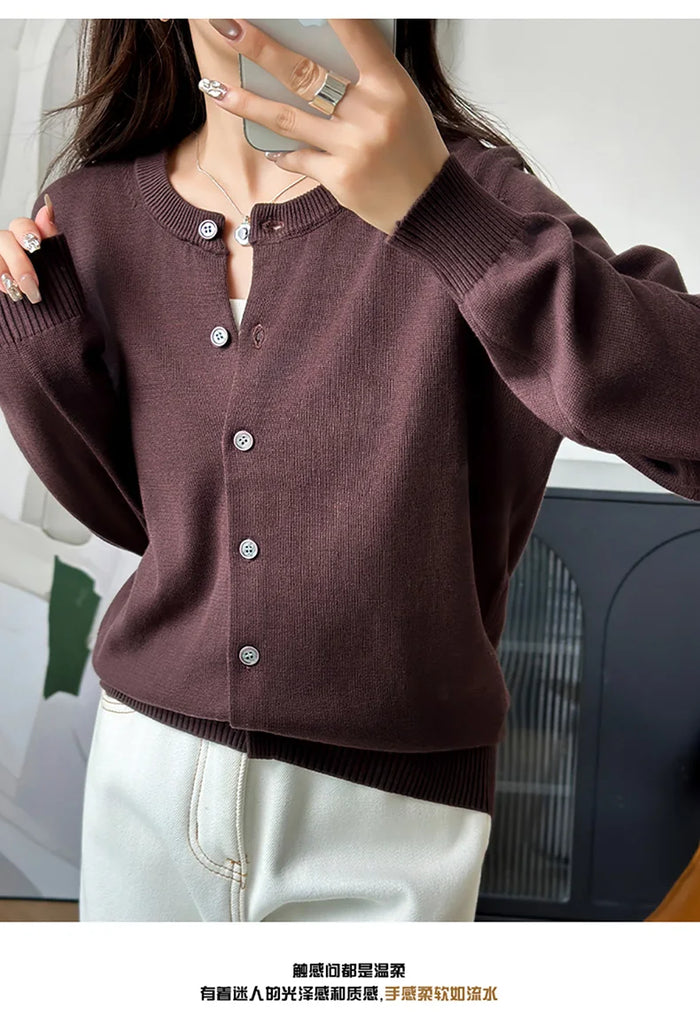 100% Cotton Women’s O-Neck Solid Cardigan – Luxury Designer Pullover