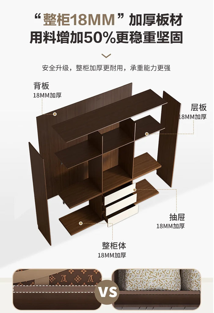 Luxury Nordic Modern Metal Wardrobe with Storage Drawers – Adult Bedroom Closet Furniture