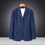 Men’s Solid Denim Jacket – Vintage Casual Slim Fit Cotton Blazer thumbnail 1