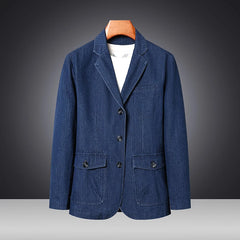 Men’s Solid Denim Jacket – Vintage Casual Slim Fit Cotton Blazer