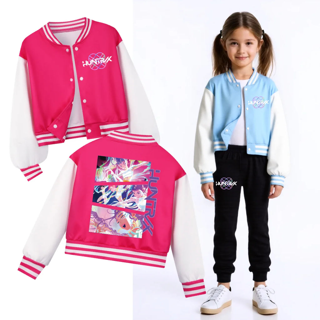KPop Demon Hunters Huntrix Kids Baseball Uniform Costume – Unisex Cartoon Hoodie Set for Boys & Girls