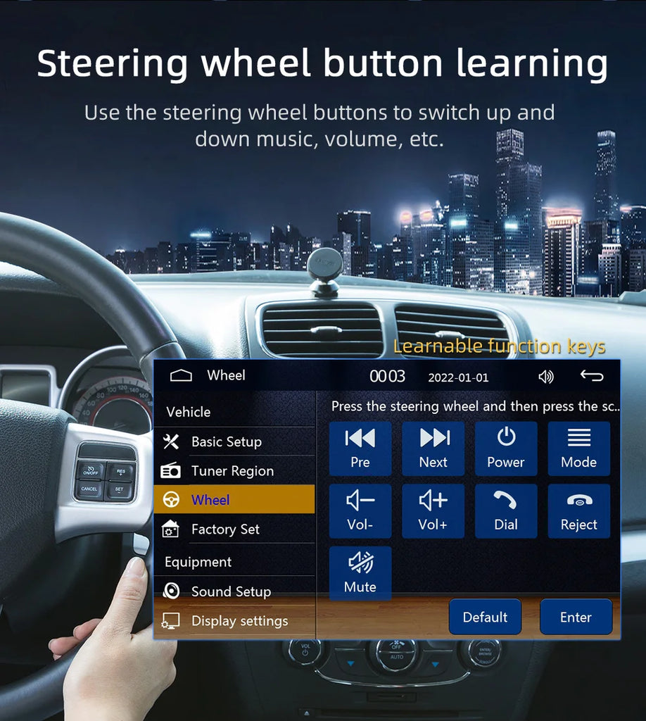 1Din 7'' Retractable Car Stereo with Wireless CarPlay & Android Auto, Bluetooth, FM, USB, AUX