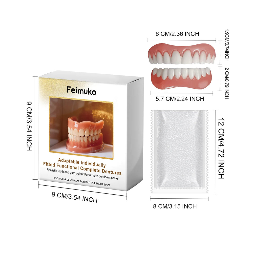 Comfortable Silicone Denture Kit Upper & Lower Set – Soft Fit Smiling False Teeth Liners Easy to Use