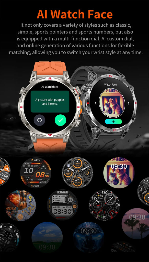 Outdoor Sports Smartwatch for Men – GPS, 1.56-inch AMOLED, 5ATM Waterproof, 650mAh Battery, Compass & HD Call