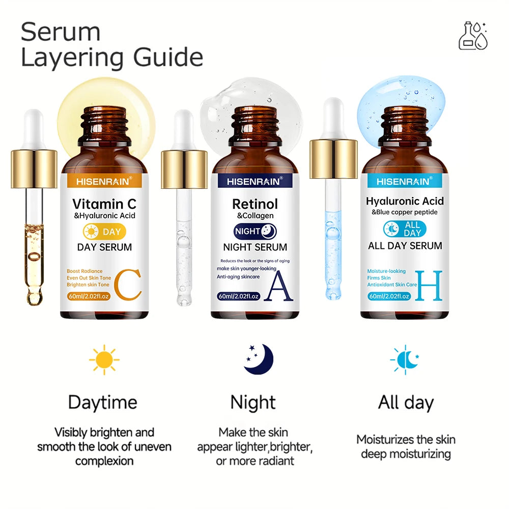 HISENRAIN Vitamin C Retinol Hyaluronic Acid Serum Duo Anti Aging Brightening Hydration Combo