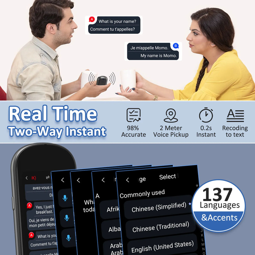 Z2 Instant AI Voice Translator 3.1” Touch Screen Portable Real-Time Translator with Recording & Photo for Travel, Learning, and Meetings