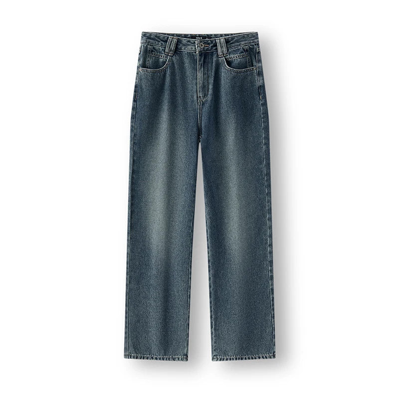 Semir Women’s 2025 Winter Wide-Leg Fleece-Lined Jeans – Full-Length Hong Kong Style Trousers