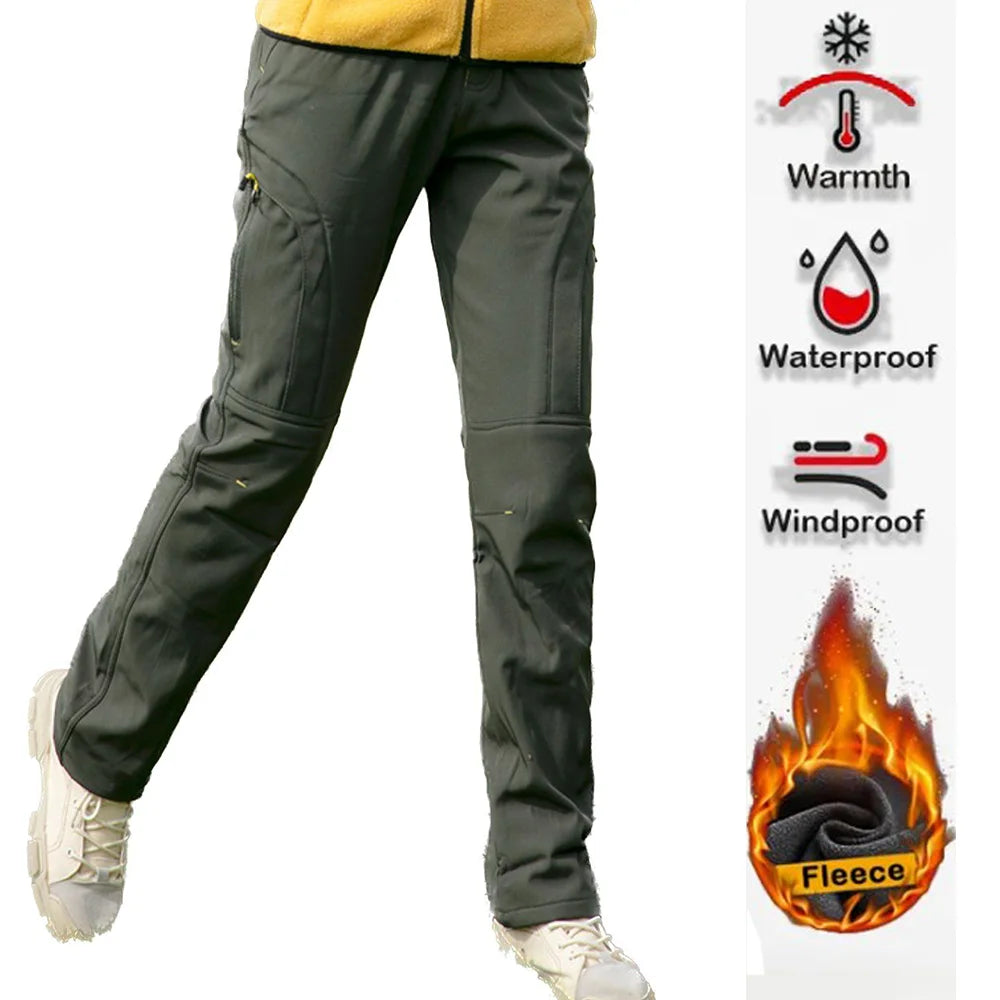 Thick Warm Fleece Hiking Pants for Women – Winter Waterproof & Windproof Outdoor Pants