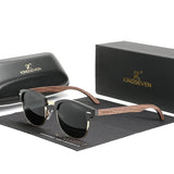 KINGSEVEN Handmade Black Walnut Wooden Polarized UV400 Sunglasses Semi-Rimless Retro Eyewear thumbnail 1