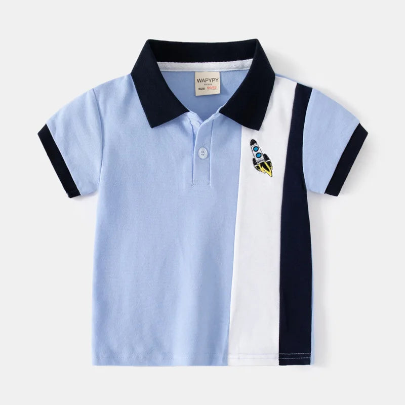 Fashion Kids Boys Polo Shirt – Luxury Stand Collar Summer Tee, Soft Breathable Cotton