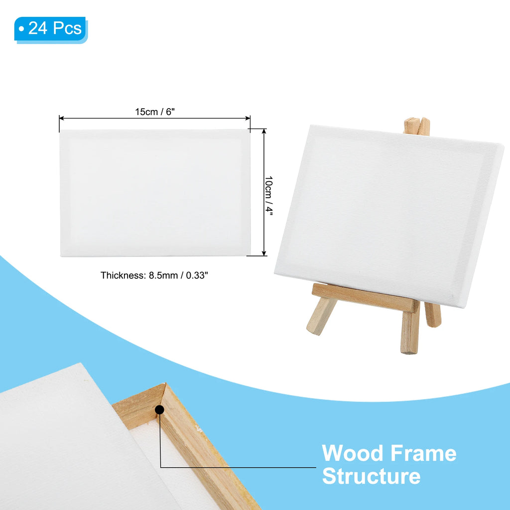 12/24Pcs Mini Canvas Board and Wood Easel Set